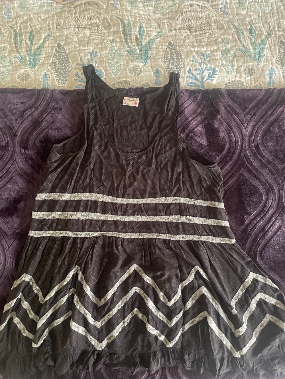 Free People Black Tank Dress with Silver Chevron & Stripe Accents